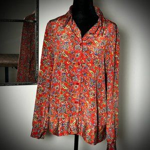 M vintage long sleeve Paisley print blouse red based color